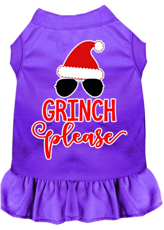 Grinch Please Screen Print Dog Dress Purple Lg